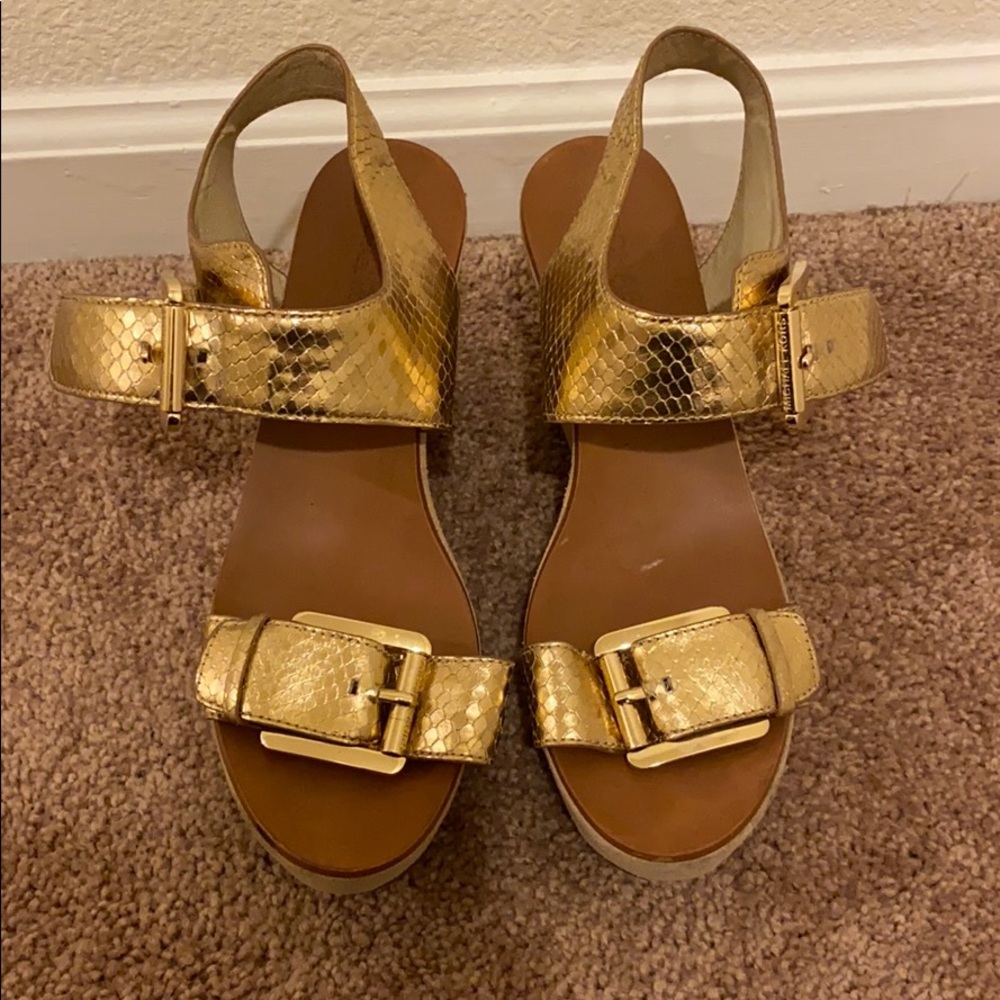 Michael Kors Warren Women Open Toe Leather Wedge